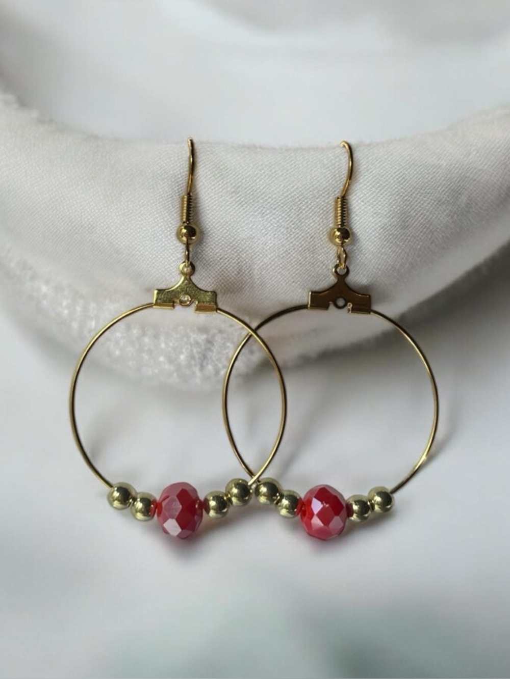 Red & gold hoop earrings